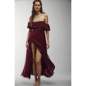 NWT Free People X Brenda Knight Off the Shoulder Raspberry Boho Gown M